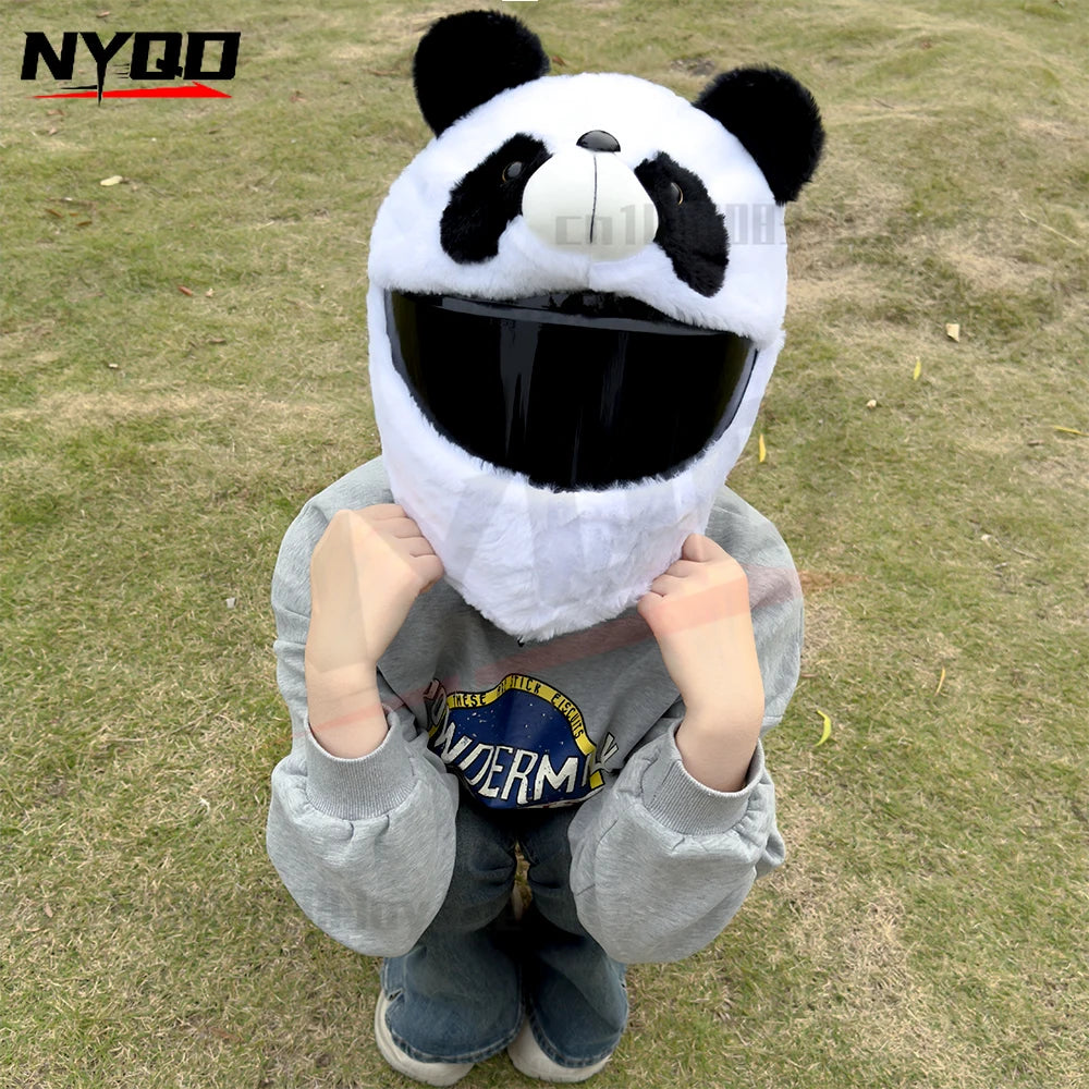 Motorcycle Helmet Plush Protective Cover Riding Helmet Head Cover Cute Cartoon Panda Helmet Cover
