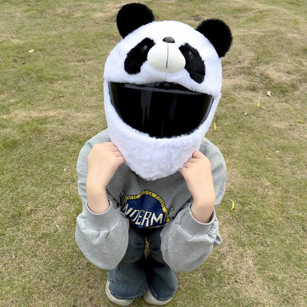 Motorcycle Helmet Plush Protective Cover Riding Helmet Head Cover Cute Cartoon Panda Helmet Cover