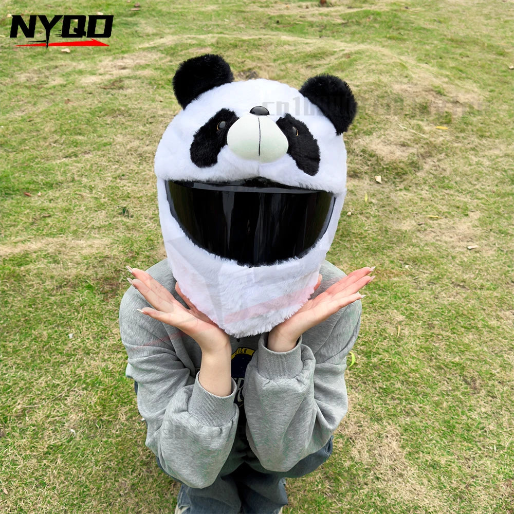 Motorcycle Helmet Plush Protective Cover Riding Helmet Head Cover Cute Cartoon Panda Helmet Cover